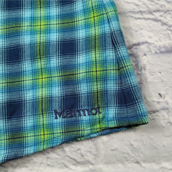Marmot Blue Plaid Flannel Fitted Shirt size Medium - Picture 10 of 14